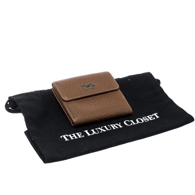 Pre Owned Dolce and Gabbana Brown Leather Compact Wallet