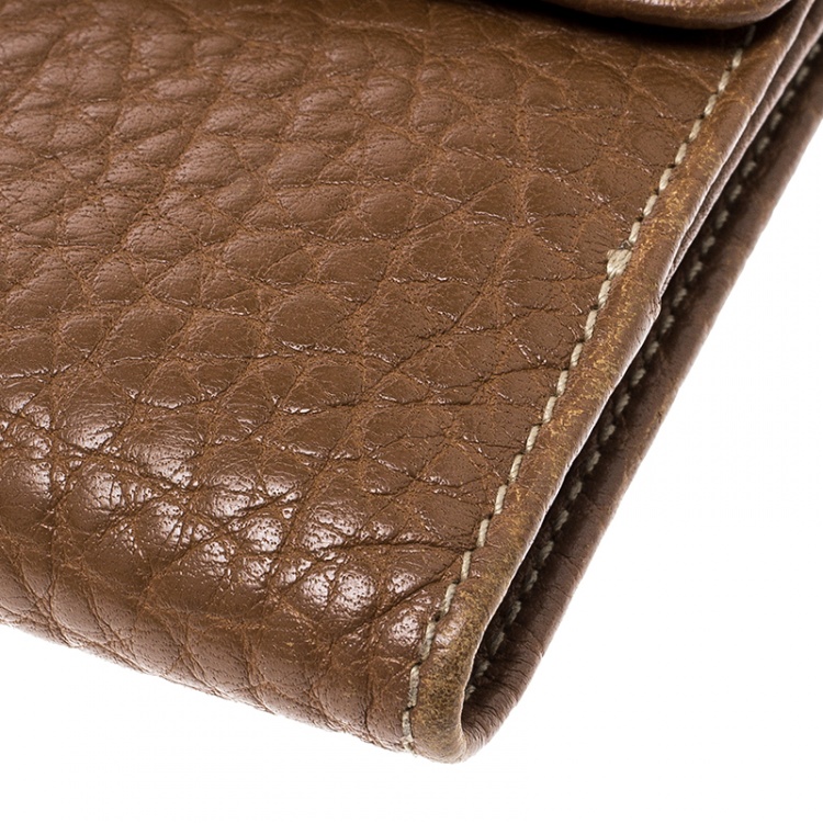Pre Owned Dolce and Gabbana Brown Leather Compact Wallet