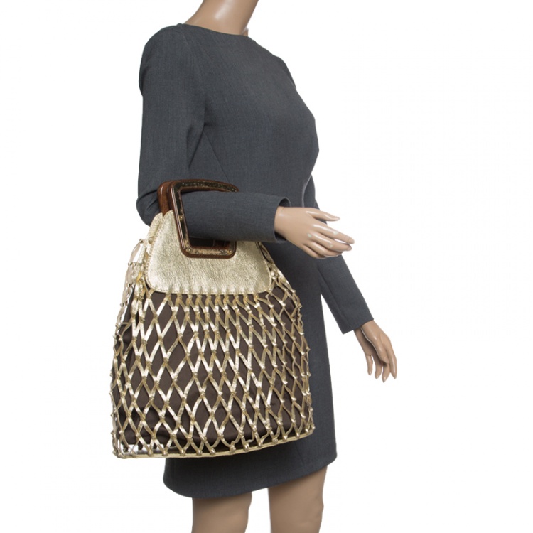 Pre Owned Dolce and Gabbana Metallic Gold Woven Leather Hobo