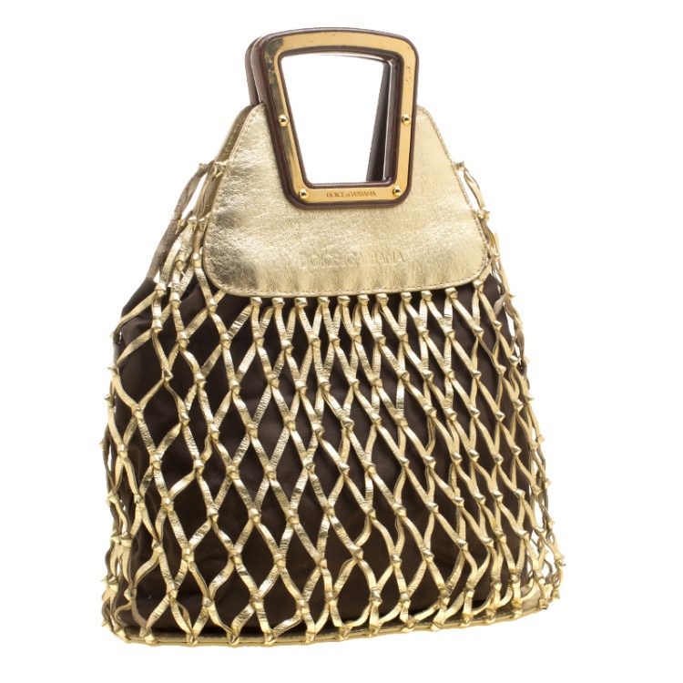 Pre Owned Dolce and Gabbana Metallic Gold Woven Leather Hobo