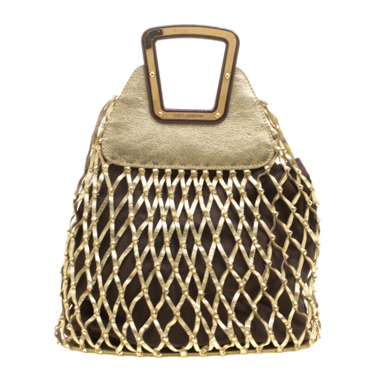 Pre Owned Dolce and Gabbana Metallic Gold Woven Leather Hobo