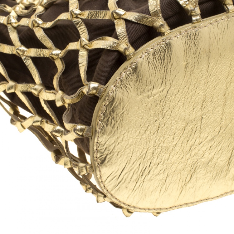 Pre Owned Dolce and Gabbana Metallic Gold Woven Leather Hobo