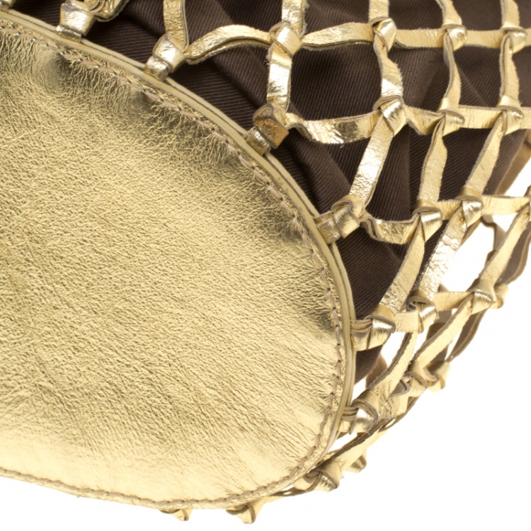 Pre Owned Dolce and Gabbana Metallic Gold Woven Leather Hobo
