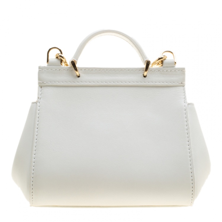 Pre Owned Dolce and Gabbana White Leather Micro Miss Sicily Crossbody Bag
