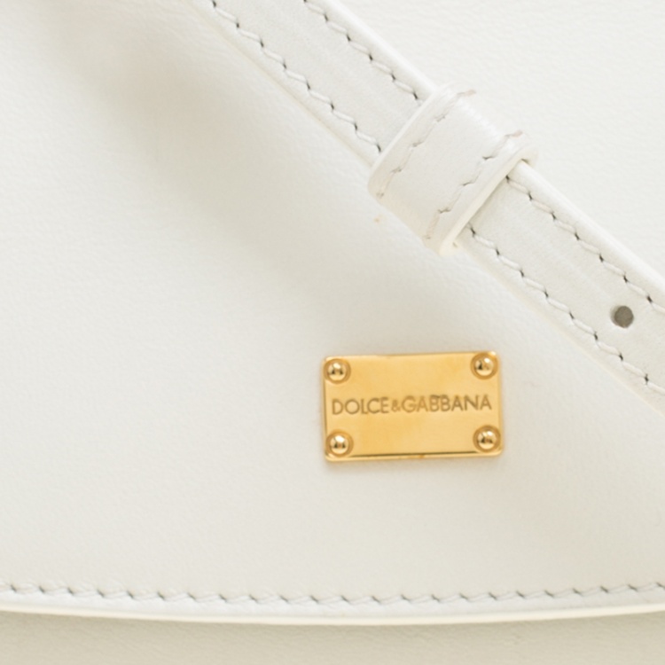 Pre Owned Dolce and Gabbana White Leather Micro Miss Sicily Crossbody Bag
