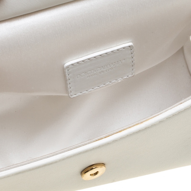 Pre Owned Dolce and Gabbana White Leather Micro Miss Sicily Crossbody Bag