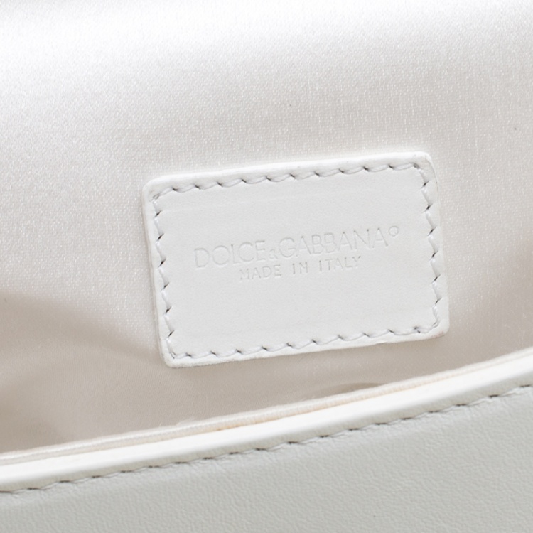 Pre Owned Dolce and Gabbana White Leather Micro Miss Sicily Crossbody Bag