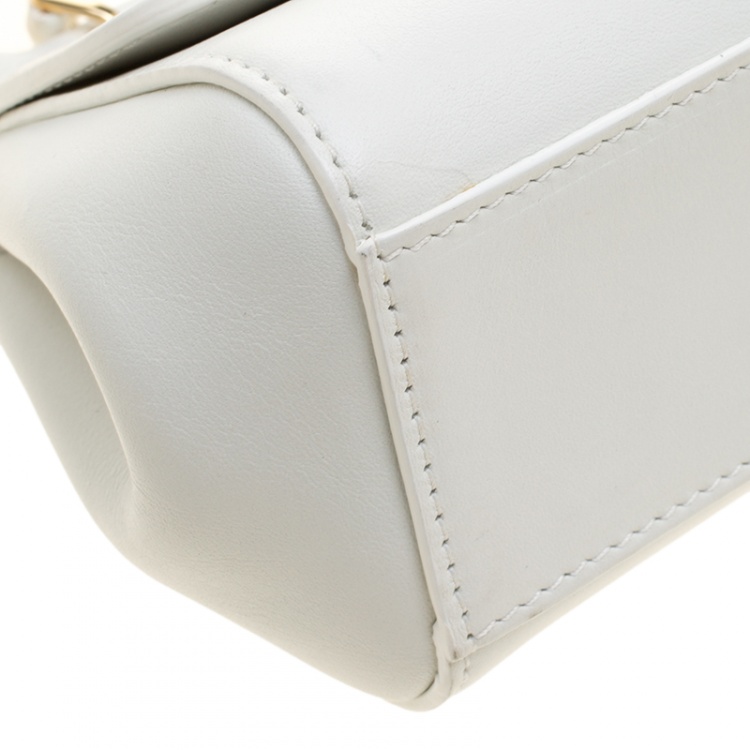 Pre Owned Dolce and Gabbana White Leather Micro Miss Sicily Crossbody Bag
