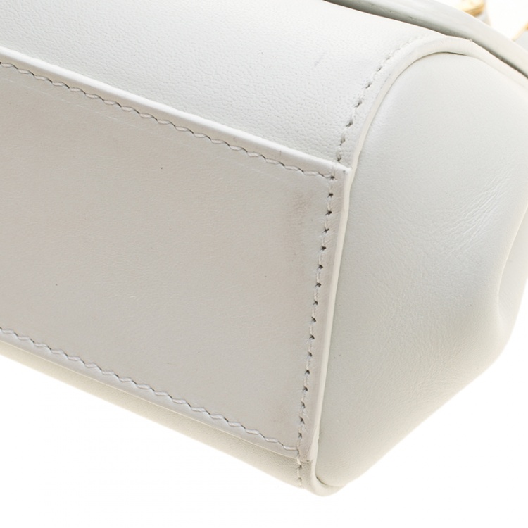 Pre Owned Dolce and Gabbana White Leather Micro Miss Sicily Crossbody Bag