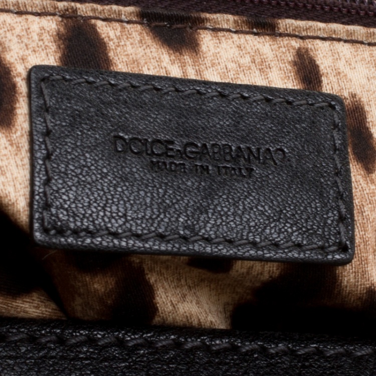 Pre Owned Dolce and Gabbana Black Crochet Fabric Large Miss Sicily Top Handle Bag
