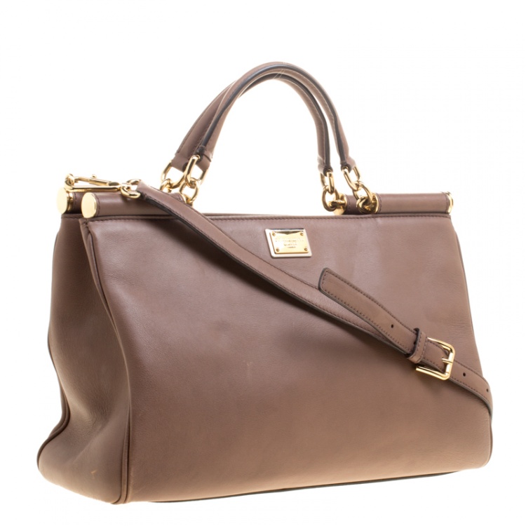 Pre Owned Dolce and Gabbana Brown Leather Miss Sicily Tote