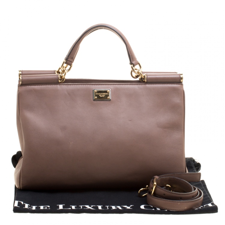 Pre Owned Dolce and Gabbana Brown Leather Miss Sicily Tote