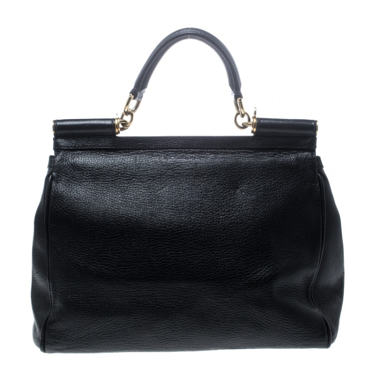 Pre Owned Dolce and Gabbana Black Leather Large Miss Sicily Top Handle Bag