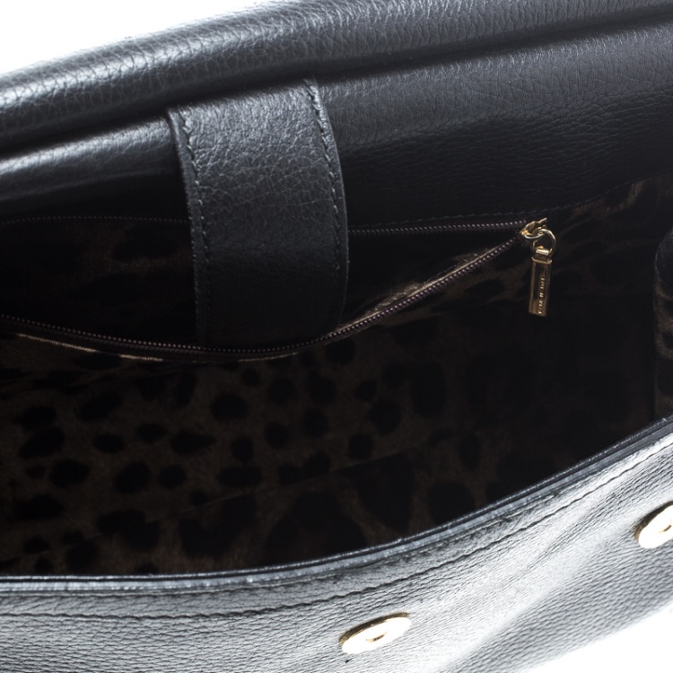 Pre Owned Dolce and Gabbana Black Leather Large Miss Sicily Top Handle Bag