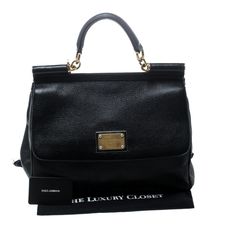 Pre Owned Dolce and Gabbana Black Leather Large Miss Sicily Top Handle Bag