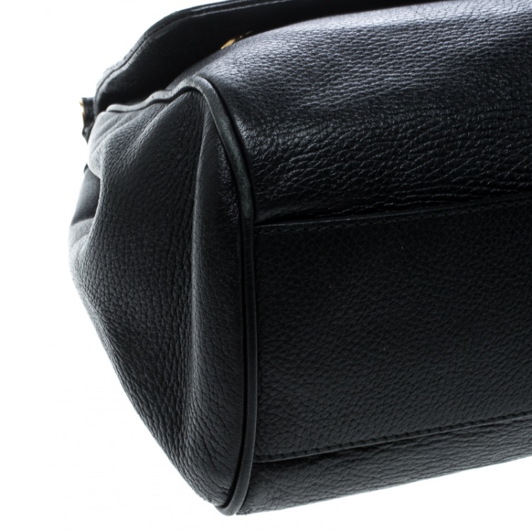 Pre Owned Dolce and Gabbana Black Leather Large Miss Sicily Top Handle Bag