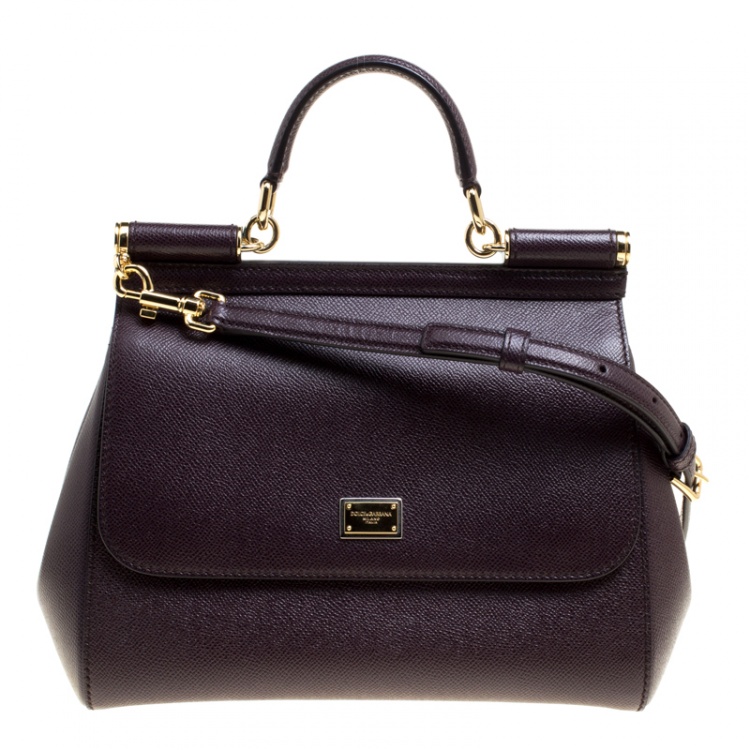 Pre Owned Dolce and Gabbana Burgundy Leather Medium Miss Sicily Top Handle Bag