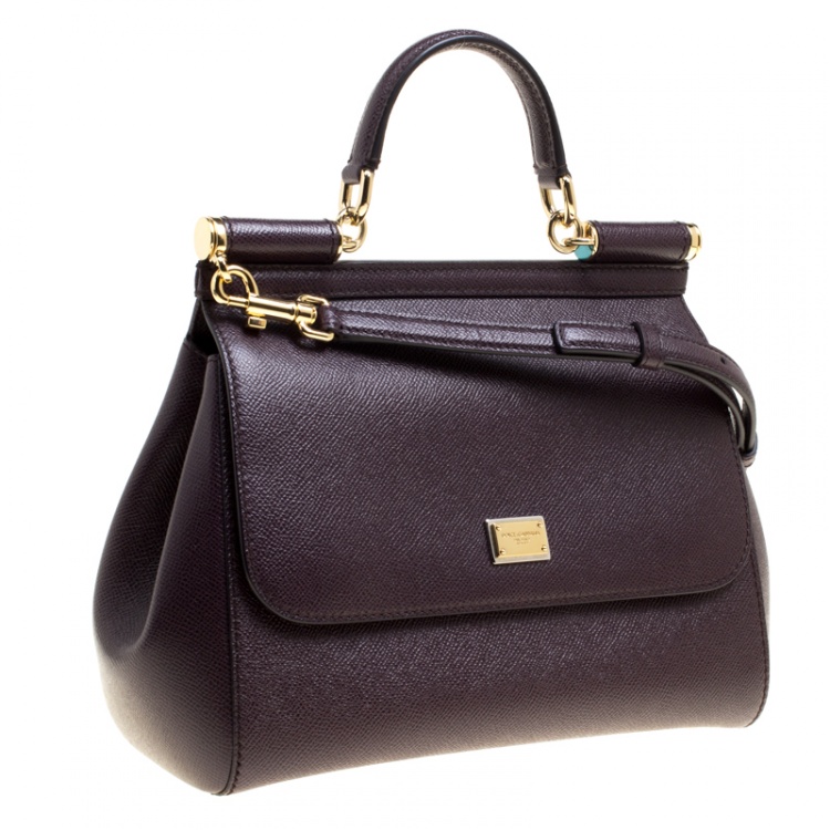 Pre Owned Dolce and Gabbana Burgundy Leather Medium Miss Sicily Top Handle Bag