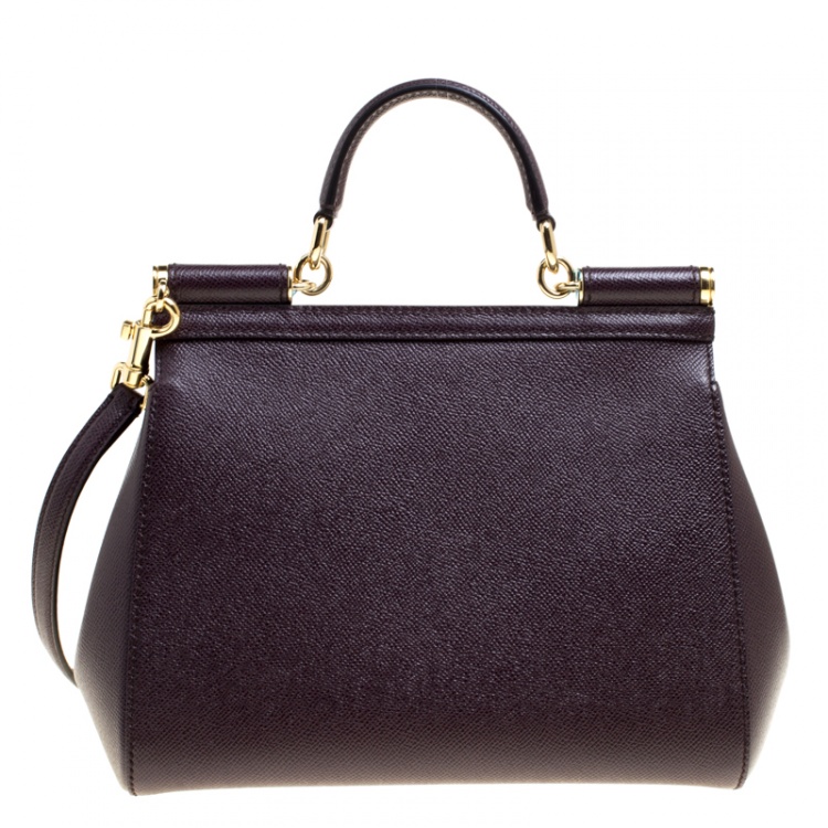 Pre Owned Dolce and Gabbana Burgundy Leather Medium Miss Sicily Top Handle Bag