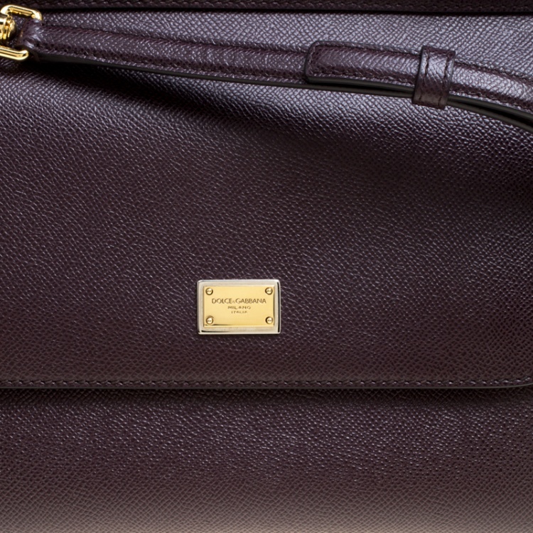 Pre Owned Dolce and Gabbana Burgundy Leather Medium Miss Sicily Top Handle Bag