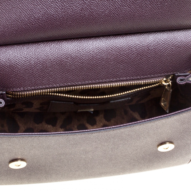Pre Owned Dolce and Gabbana Burgundy Leather Medium Miss Sicily Top Handle Bag