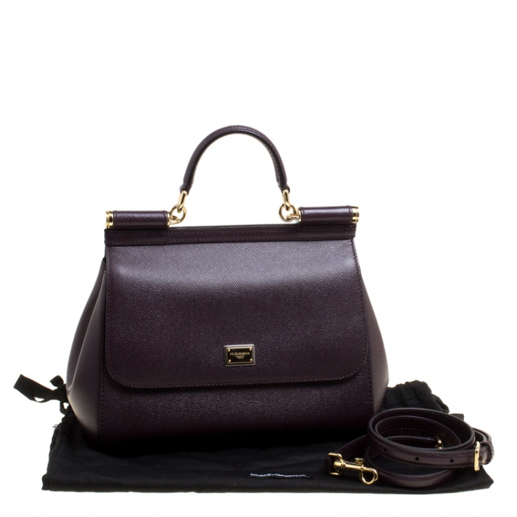 Pre Owned Dolce and Gabbana Burgundy Leather Medium Miss Sicily Top Handle Bag