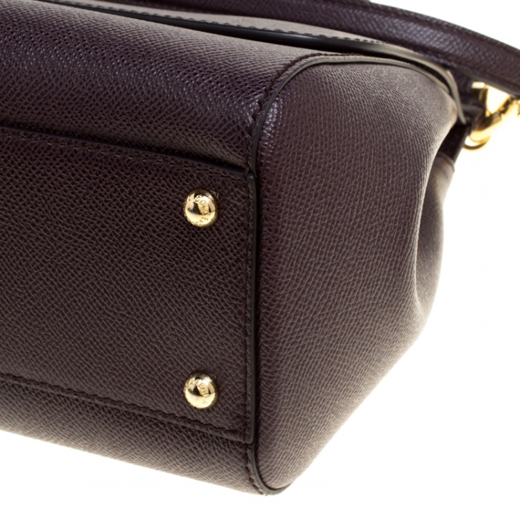 Pre Owned Dolce and Gabbana Burgundy Leather Medium Miss Sicily Top Handle Bag