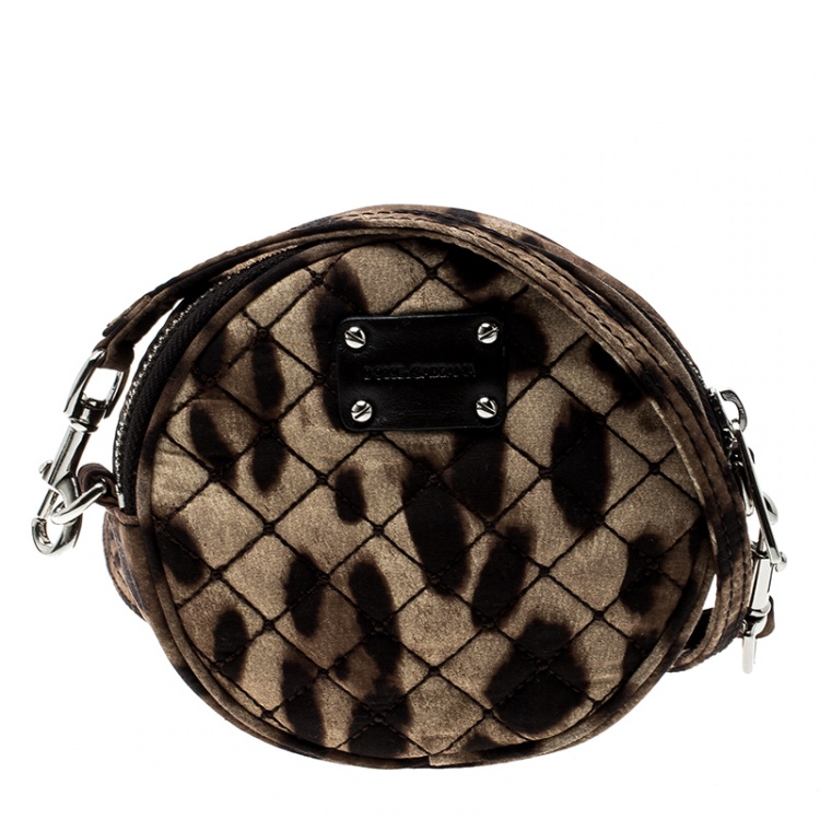 مملوكة مسبقًا Dolce and Gabbana Beige Leopard Print Round Crossbody Bag