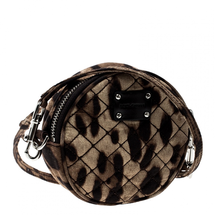 مملوكة مسبقًا Dolce and Gabbana Beige Leopard Print Round Crossbody Bag