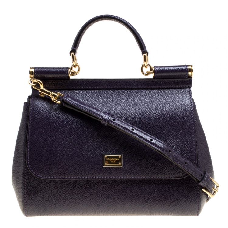 Pre Owned Dolce and Gabbana Purple Leather Medium Miss Sicily Top Handle Bag