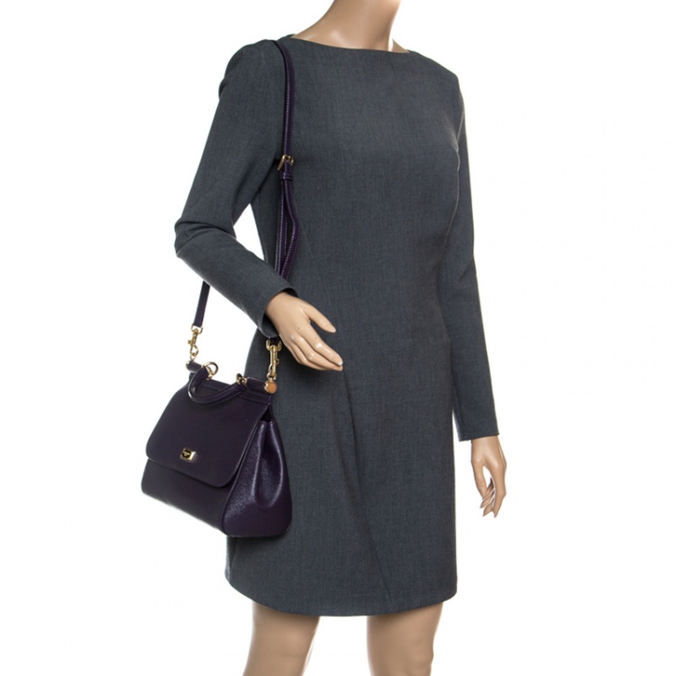 Pre Owned Dolce and Gabbana Purple Leather Medium Miss Sicily Top Handle Bag
