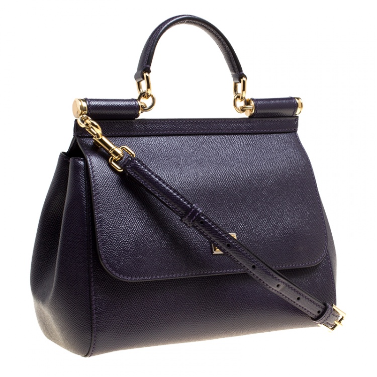 Pre Owned Dolce and Gabbana Purple Leather Medium Miss Sicily Top Handle Bag