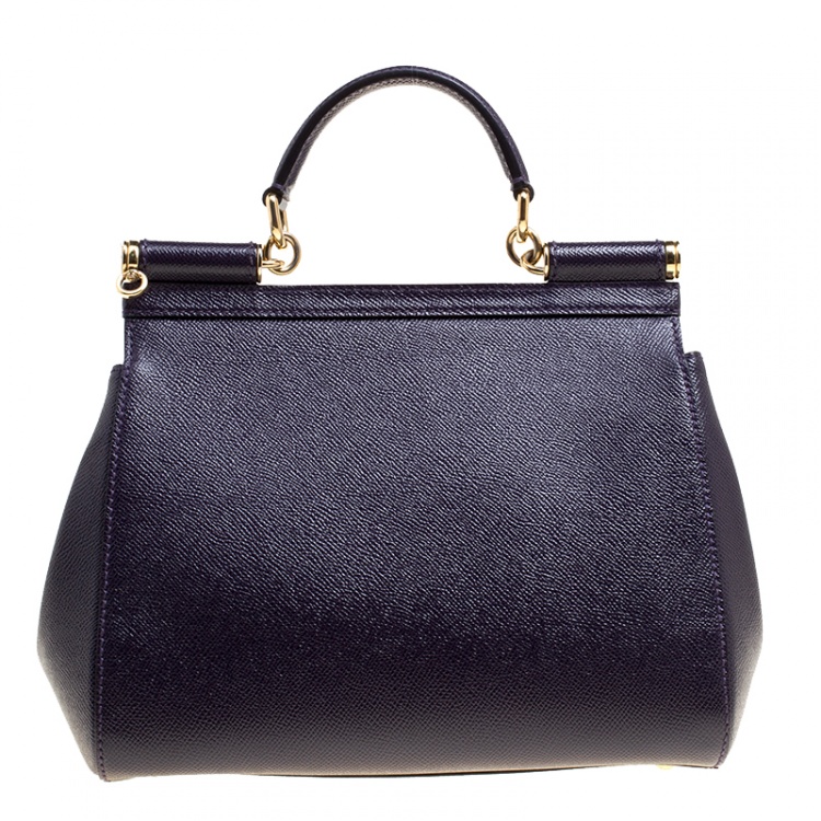 Pre Owned Dolce and Gabbana Purple Leather Medium Miss Sicily Top Handle Bag