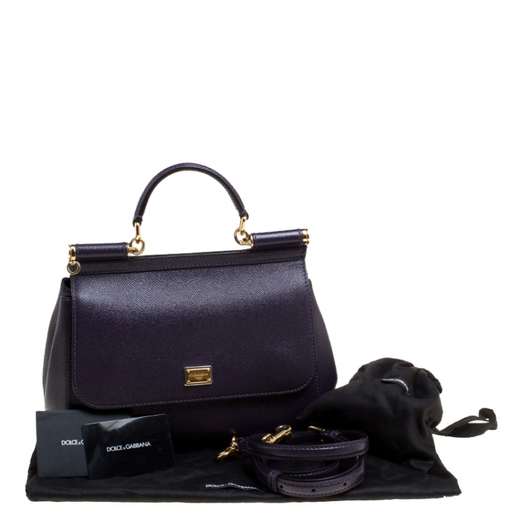 Pre Owned Dolce and Gabbana Purple Leather Medium Miss Sicily Top Handle Bag