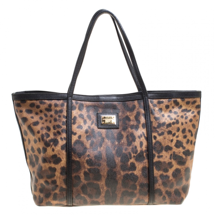 Pre Owned Dolce and Gabbana Brown/Black Leopard Print Coated Canvas Tote