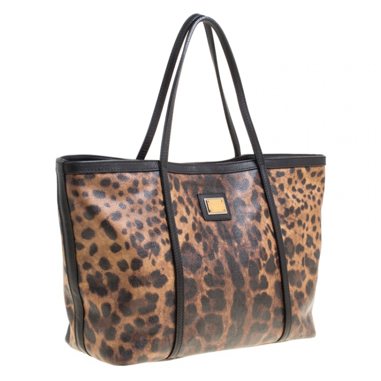 Pre Owned Dolce and Gabbana Brown/Black Leopard Print Coated Canvas Tote