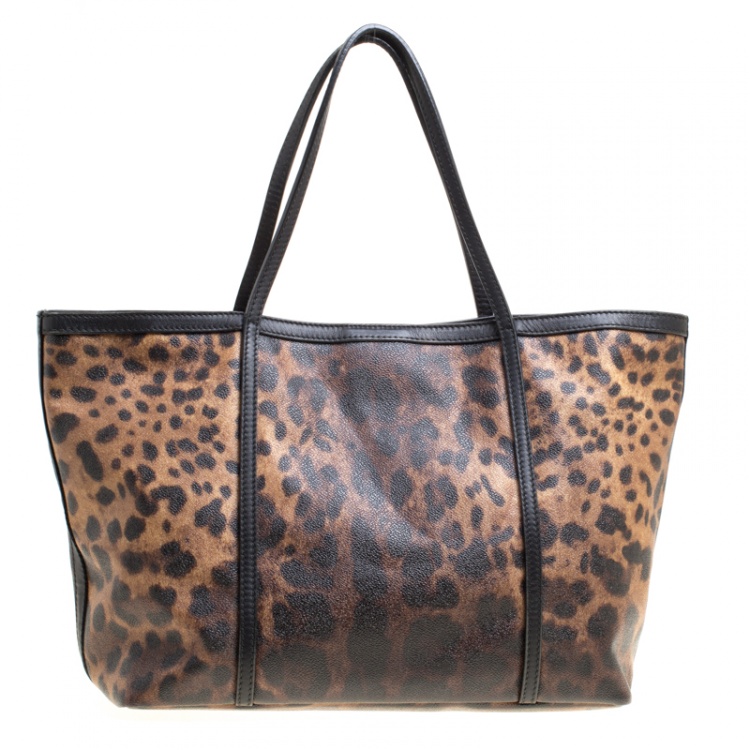 Pre Owned Dolce and Gabbana Brown/Black Leopard Print Coated Canvas Tote