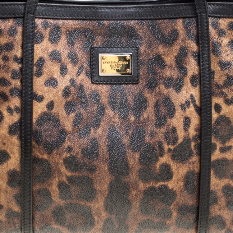 Pre Owned Dolce and Gabbana Brown/Black Leopard Print Coated Canvas Tote
