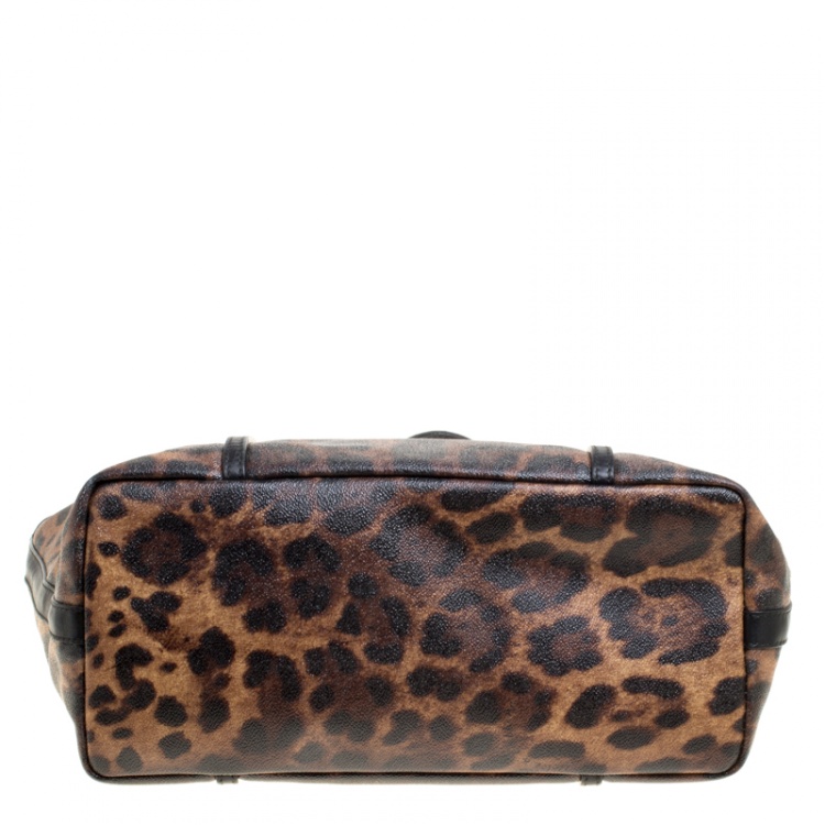 Pre Owned Dolce and Gabbana Brown/Black Leopard Print Coated Canvas Tote