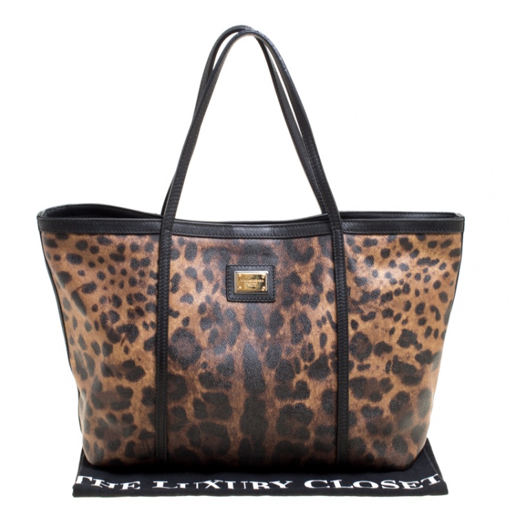 Pre Owned Dolce and Gabbana Brown/Black Leopard Print Coated Canvas Tote