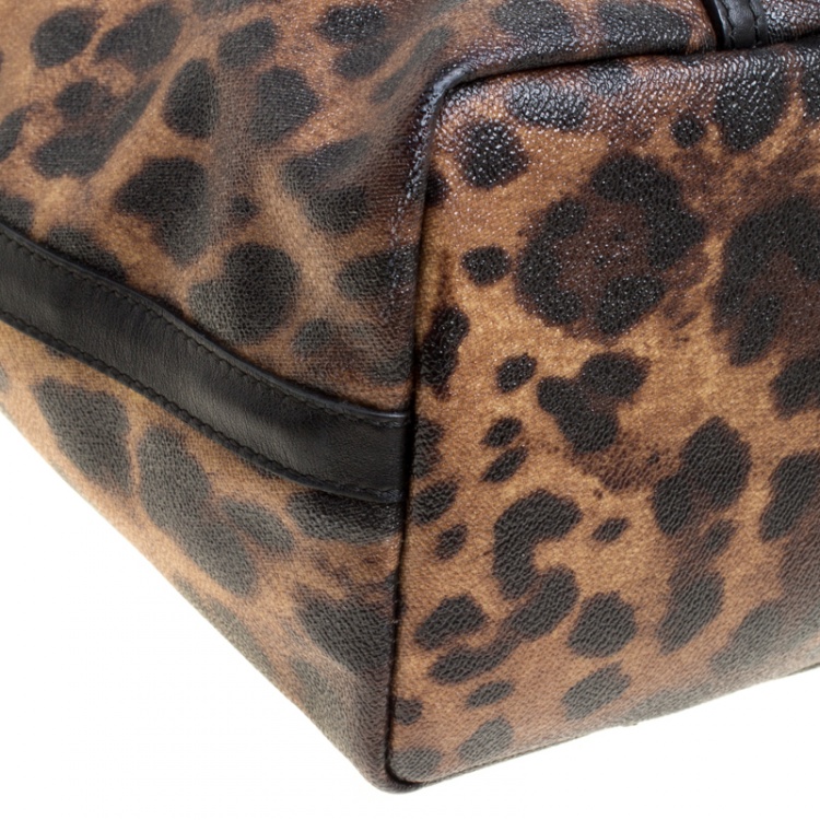 Pre Owned Dolce and Gabbana Brown/Black Leopard Print Coated Canvas Tote