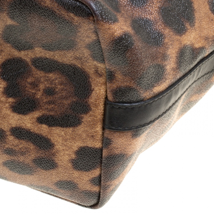 Pre Owned Dolce and Gabbana Brown/Black Leopard Print Coated Canvas Tote