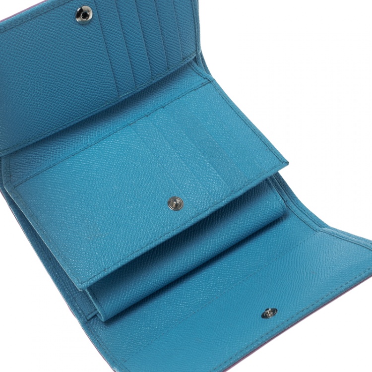 Pre Owned Dolce and Gabbana Pink/Blue Lizard Embossed Leather Flap Wallet