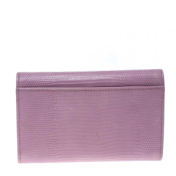 Pre Owned Dolce and Gabbana Pink/Blue Lizard Embossed Leather Flap Wallet