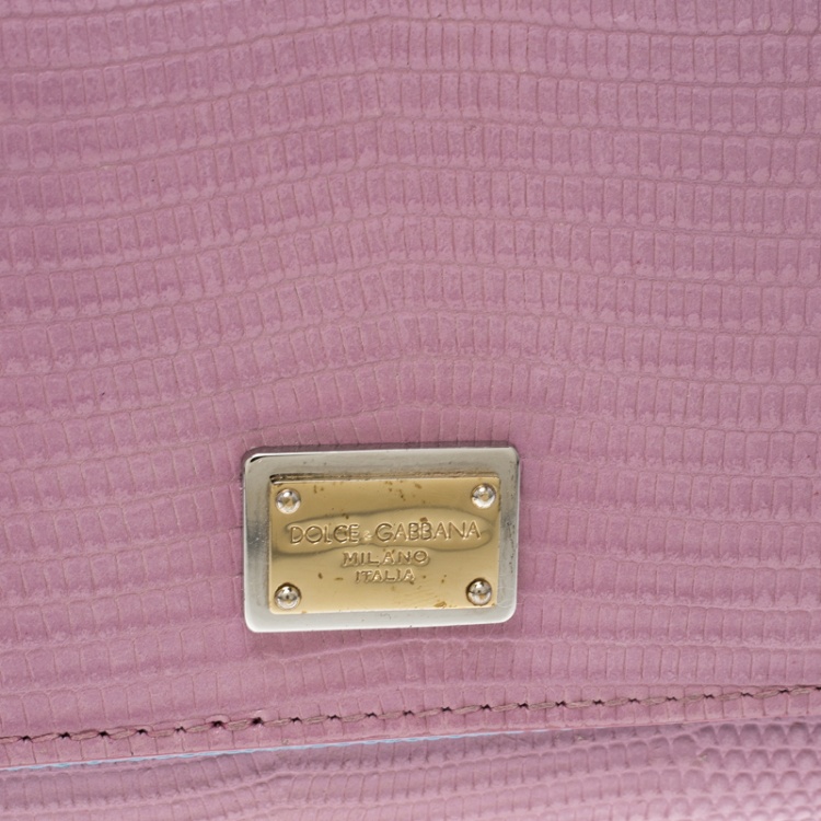 Pre Owned Dolce and Gabbana Pink/Blue Lizard Embossed Leather Flap Wallet