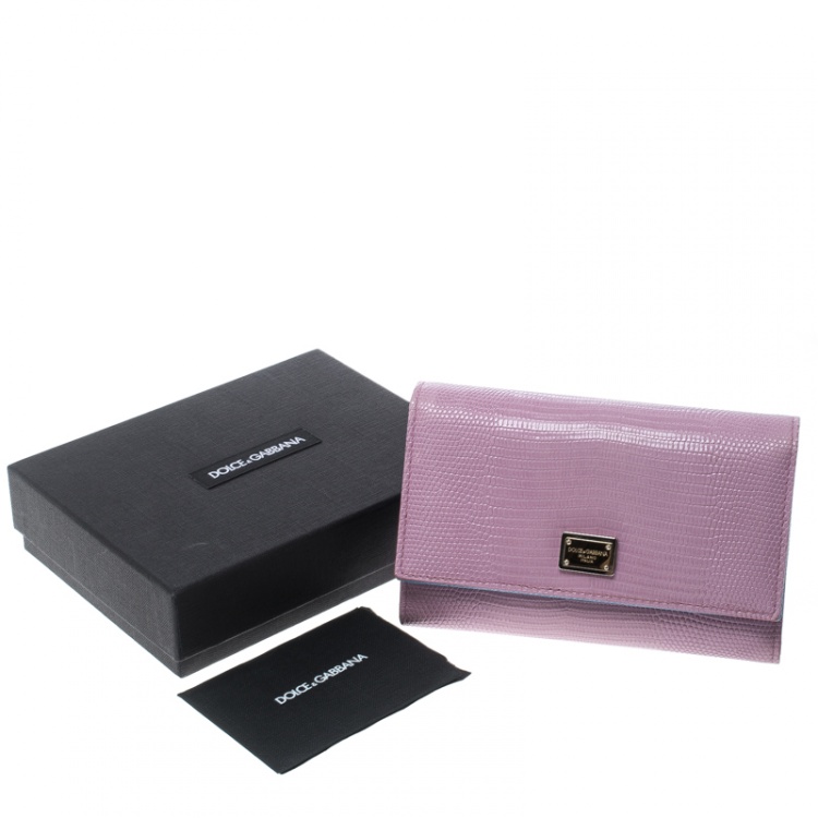 Pre Owned Dolce and Gabbana Pink/Blue Lizard Embossed Leather Flap Wallet