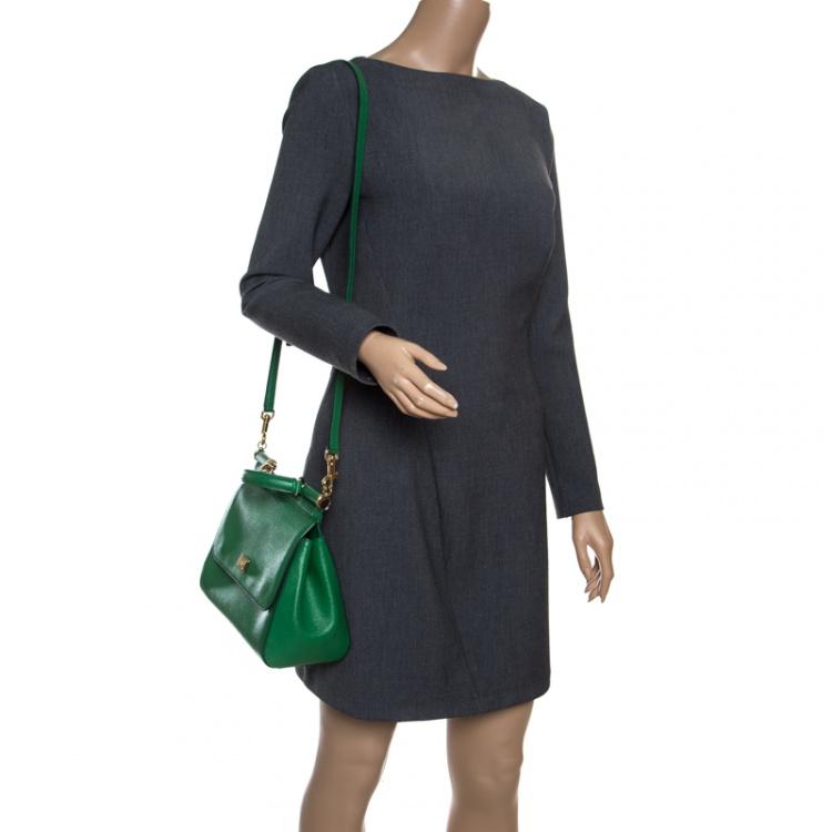 Pre Owned Dolce and Gabbana Green Leather Medium Miss Sicily Top Handle Bag