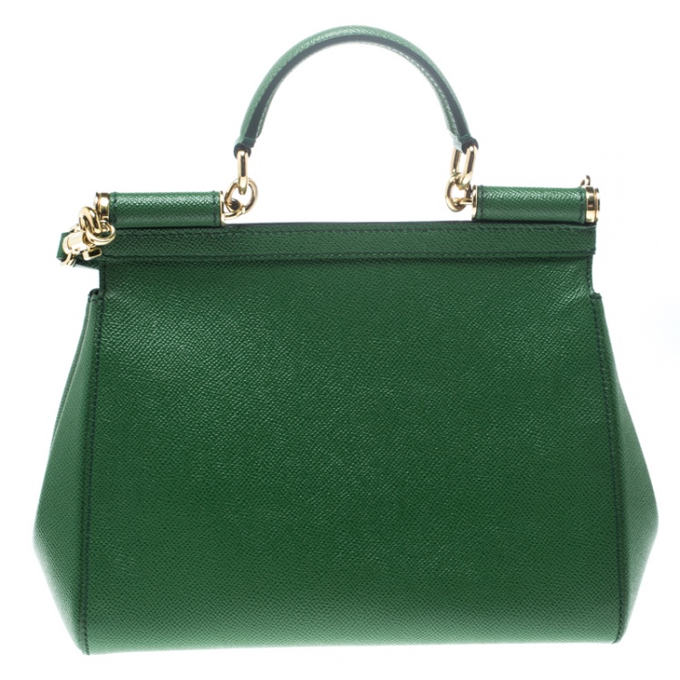 Pre Owned Dolce and Gabbana Green Leather Medium Miss Sicily Top Handle Bag