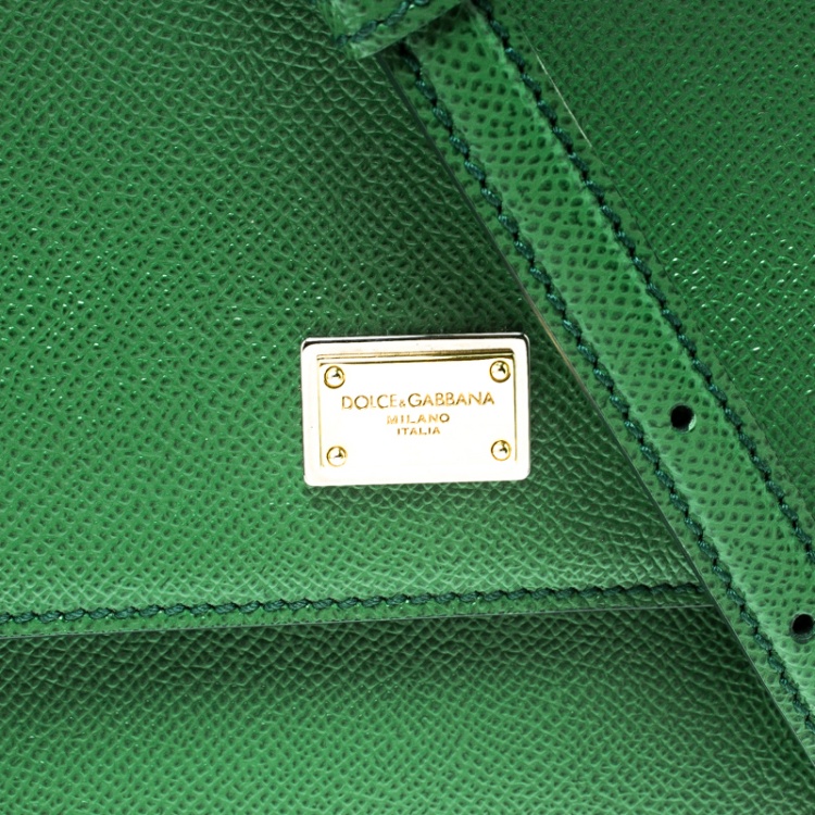 Pre Owned Dolce and Gabbana Green Leather Medium Miss Sicily Top Handle Bag