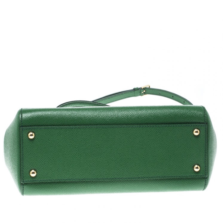 Pre Owned Dolce and Gabbana Green Leather Medium Miss Sicily Top Handle Bag